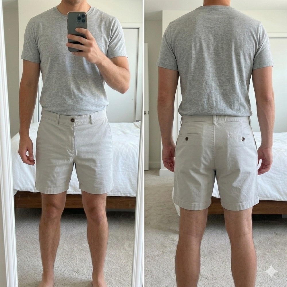 J.Crew Men's Stretch Chino Shorts Size 34 Light Gray 5" Inseam Flat Front